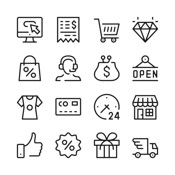 Conjunto de iconos de línea de compras. Conceptos de diseño gráfico moderno, colección de elementos de contorno simple. Iconos de línea vectorial — Archivo Imágenes Vectoriales