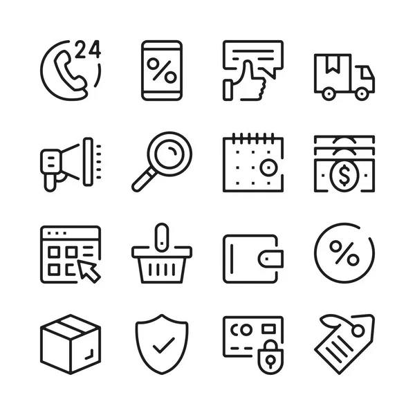 Conjunto de iconos de línea de compras online. Conceptos de diseño gráfico moderno, colección de elementos de contorno simple. Iconos de línea vectorial — Vector de stock