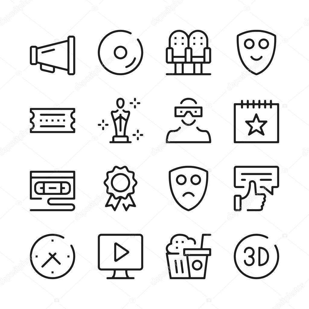 Cinema line icons set. Modern graphic design concepts, simple outline elements collection. Vector line icons