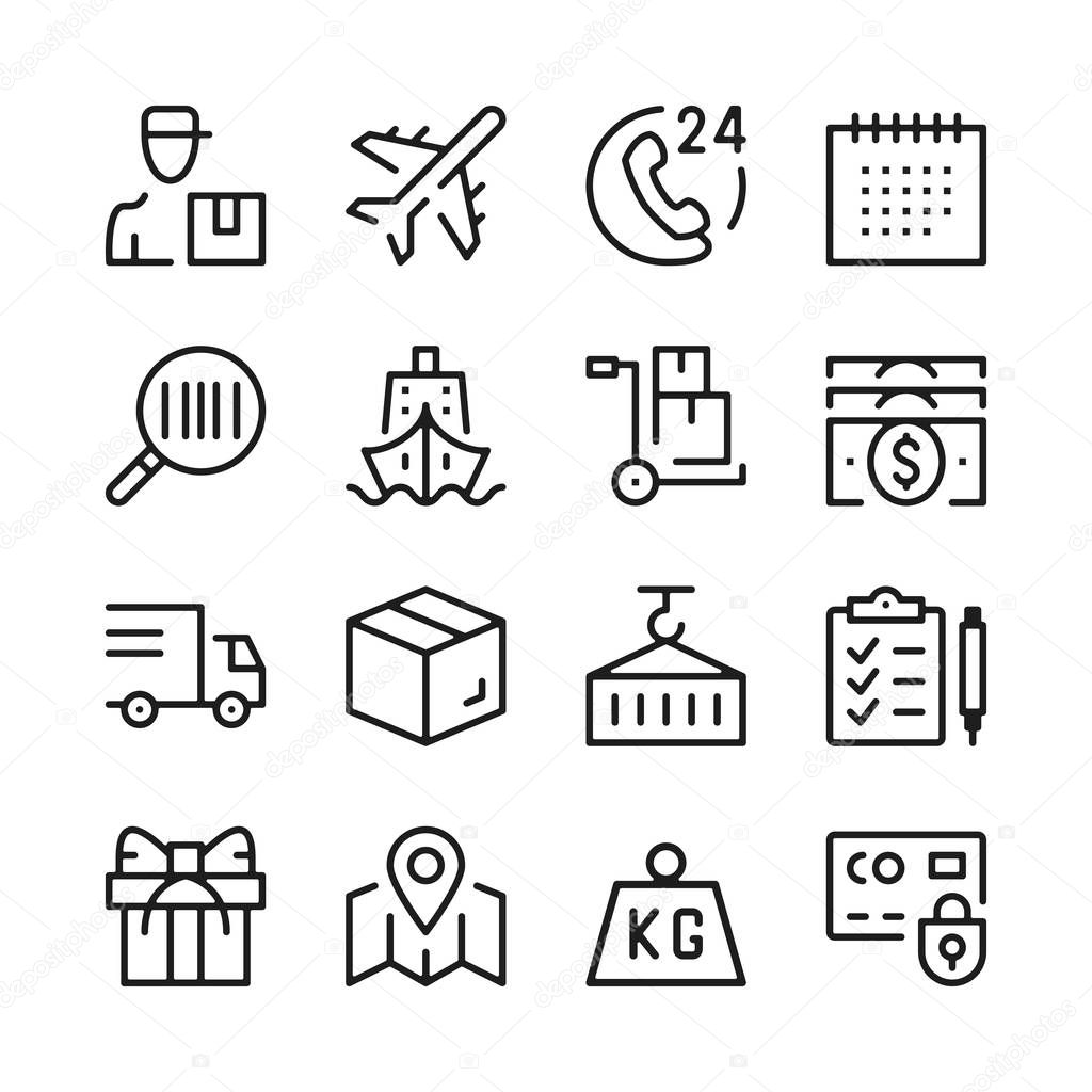 Logistics line icons set. Modern graphic design concepts, simple outline elements collection. Vector line icons