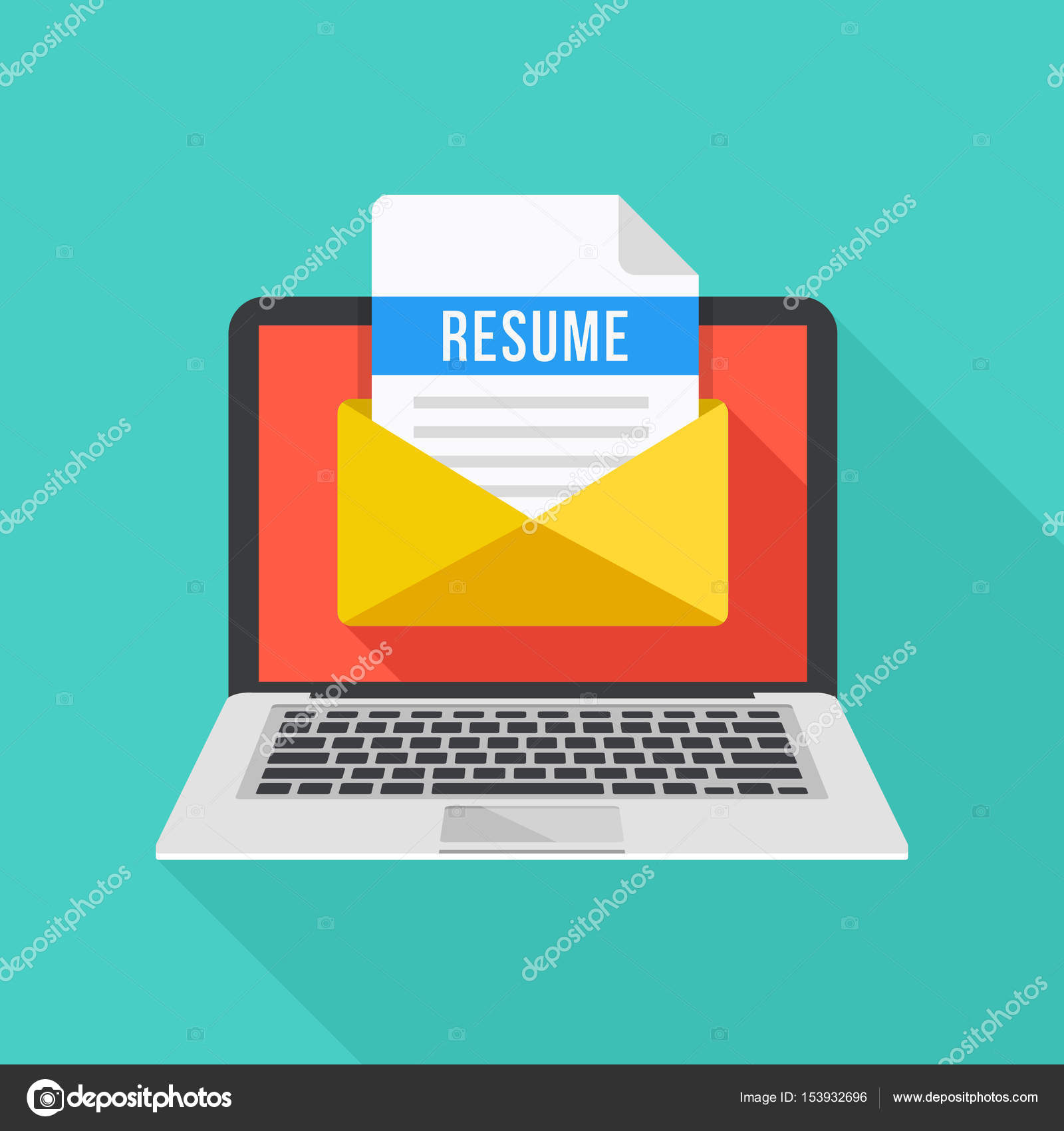Ноутбук И Конверт С Резюме. Электронная Почта С CV, Анкета На.