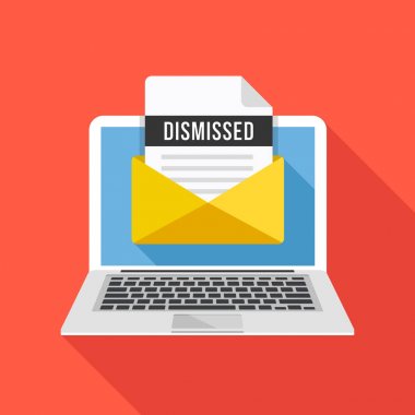 Laptop ve işten çıkarma mektup zarfı. E-posta ile başlık, konu satırı reddetti. Dismission, iş kaybı, kavramları ateş. Modern grafik öğeleri. Düz tasarlamak vektör