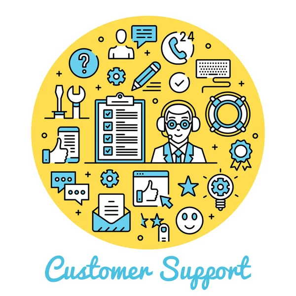 Customer support. Circle concepts feedback banner. Thin line art design. Modern graphic design line icons, flat elements set. Creative vector illustration — Stock Vector