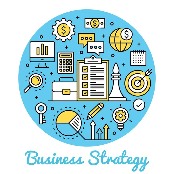 事業戦略。サークル概念ビジネス バナー。細い線アート デザイン。現代のグラフィック デザイン ライン アイコン、平らな要素を設定します。創造的なベクトル図 — ストックベクタ