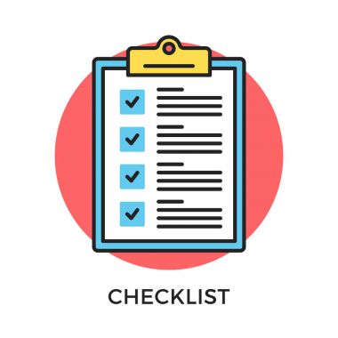 Denetim listesi simgesi. Kontrol listesi, Pano onay kutularını ve onay işaretli ile. Modern düz tasarımı ince hat kavramı. Vektör simgesi