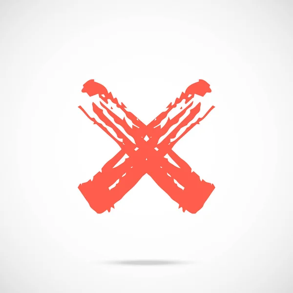 Cepillo trazo rojo x marca icono. Símbolo de cruz roja pintado. Icono del vector — Archivo Imágenes Vectoriales