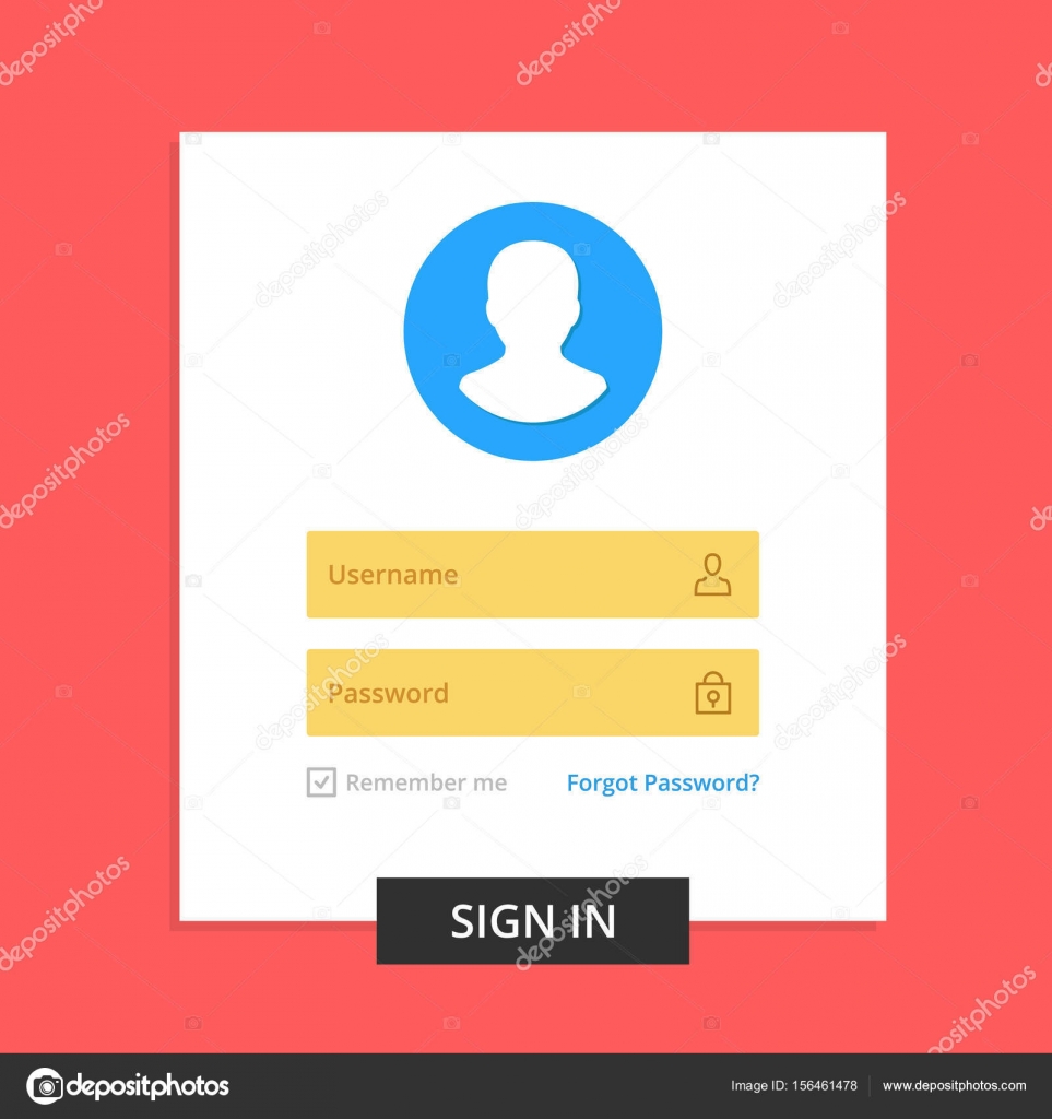 Login box, login form page. Registration, user authentication concept