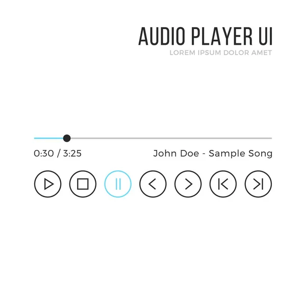 Odtwarzacz audio interfejsu użytkownika. Media player interfejs, czarny i niebieski gui elementów. Cienka konstrukcja. Czysty minimalistyczny temat. Ilustracja wektorowa — Wektor stockowy