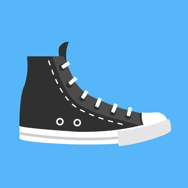 Icona della scarpa in tela alta nera. Allenatori casual di alto livello. Design piatto. Illustrazione vettoriale — Vettoriale Stock