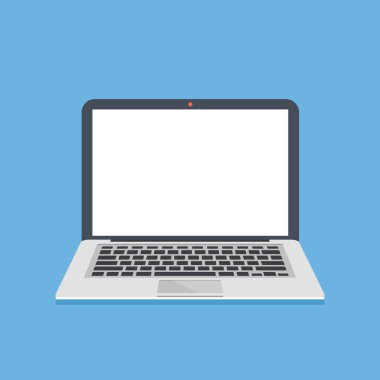 Laptop beyaz ekran ile. İnce modern defter boş boş ekran ile. Dizüstü bilgisayar şablonu. Modern düz tasarım grafik öğeleri. Vektör çizim