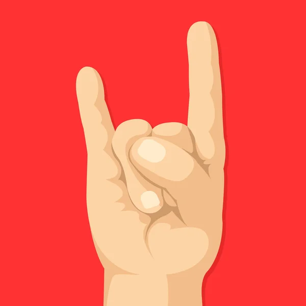 Rock na znak. Znak, rogi, rock and rolla dłoń ruch ręka. Ilustracja wektorowa — Wektor stockowy