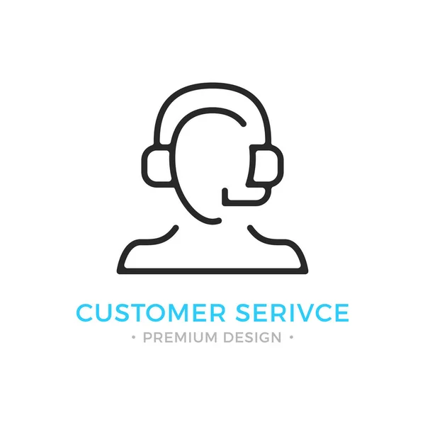 Customer service icon. Human silhouette with headset, man with headphones and microphone. Technical support, call center, customer support logo. Vector thin line icon — Stock Vector