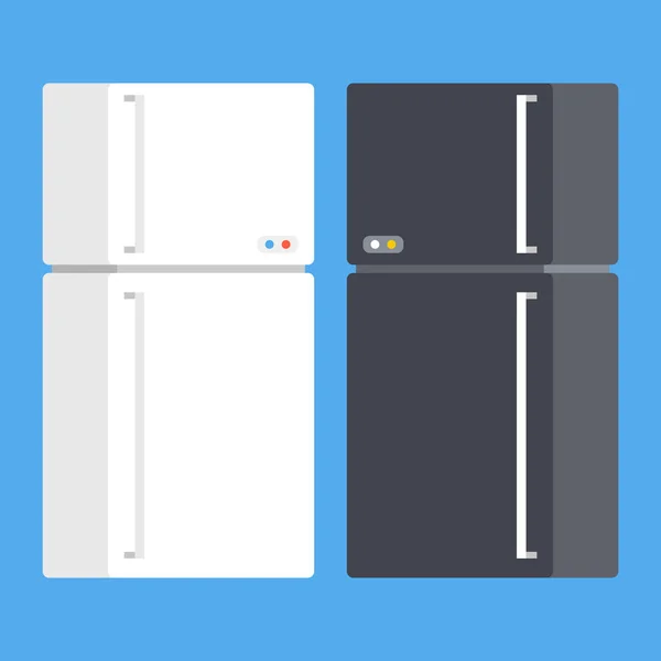 Vector refrigerators set. Black and white fridge. Modern flat design vector illustration — Stock Vector
