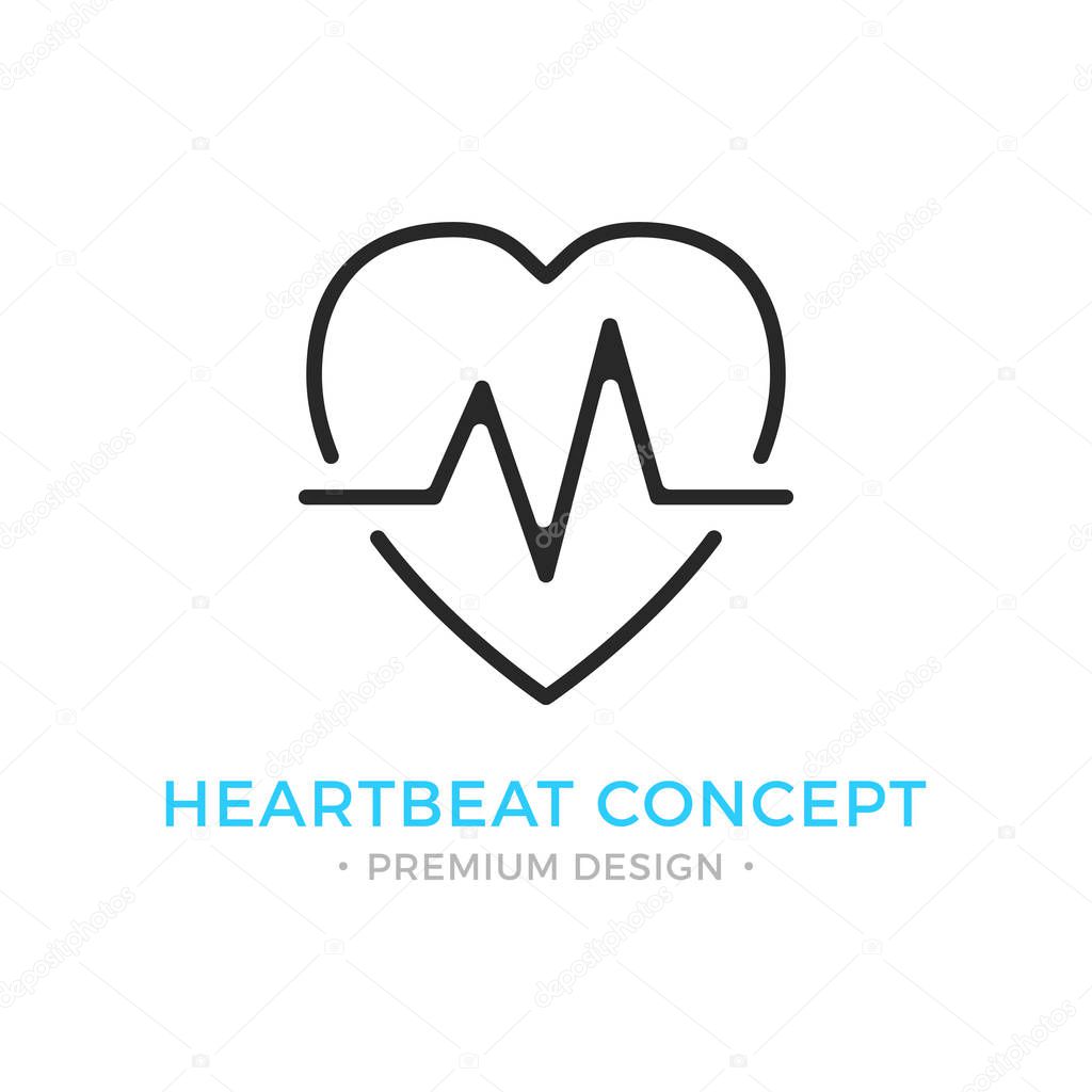 Heartbeat icon. Pulse, heart beat, healthcare, cardiology logo. Premium design. Vector thin line icon isolated on white background