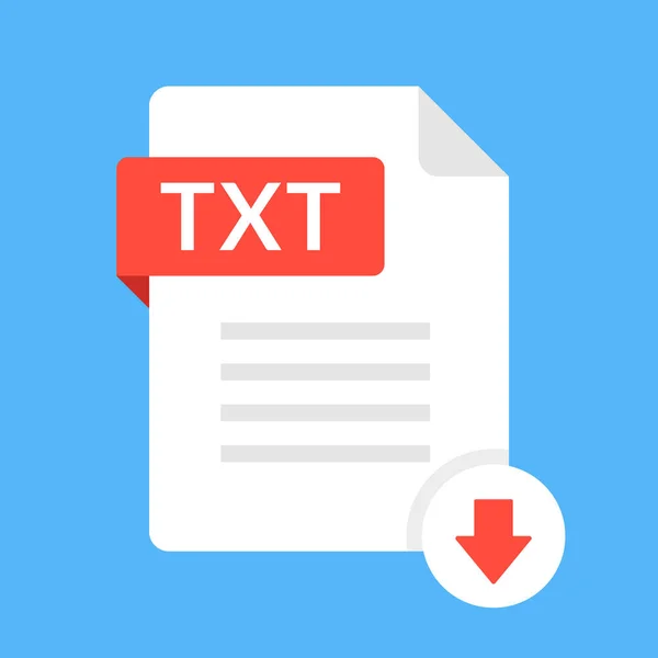 Ladda ner Txt-ikonen. Fil med Txt etikett och ned pil tecken. Textdokument. Ladda ner dokumentet koncept. Platt design vektor symbol — Stock vektor