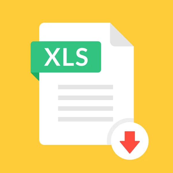 XLS simgesi indir. XLS etiketli ve aşağı ok işaretli dosya. Hesap cetveli biçimi. Belge konsepti indiriliyor. Düz tasarım vektör simgesi — Stok Vektör