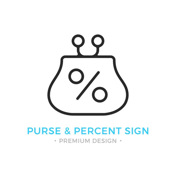 Purse and percent sign icon. Wallet and percent logo. Savings, interest money, deposit, cashback, dividends concepts. Premium quality. Modern vector thin line icon — Stock Vector