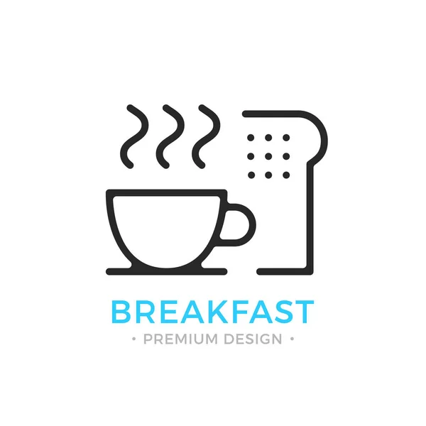 Ontbijt pictogram. Koffiekopje en toast. Overzicht ontbijt logo. Gesneden brood en kopje koffie. Pictogram van de dunne lijn van de vector Stockillustratie