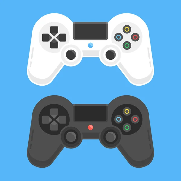 Gamepads set. White and black game controllers. Playing videogames concept. Modern flat design vector illustration — Stock Vector