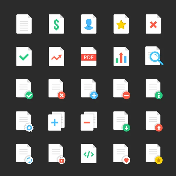 Pictogrammen documentenset. Computer bestanden gebruiker interface pictogrammen. Bestand beheer Ui concept. Moderne grafische elementen. Vector platte icons set — Stockvector