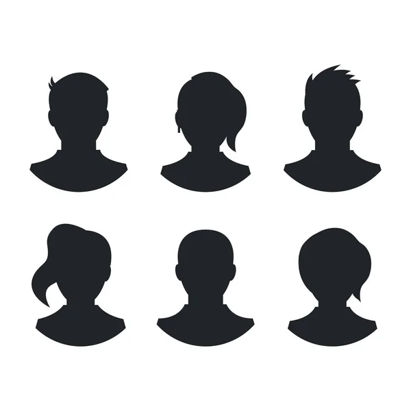 Conjunto de siluetas de gente. Hombres y mujeres negros cabeza siluetas. Cabeza y hombros. Vista frontal. Ilustración vectorial — Vector de stock