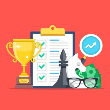 İş başarısı, etkili iş strateji kavramları. Modern düz tasarım grafik öğeleri, düz Icons set. Vektör çizim