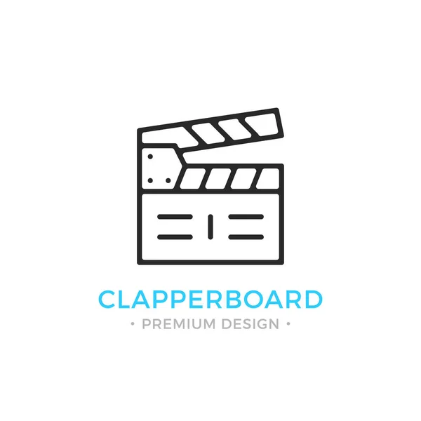Icona della linea del clapperboard. Clapboard nero, clapper. Cinema, filmmaking, concetti di produzione video. Icona clapperboard vettoriale nero — Vettoriale Stock