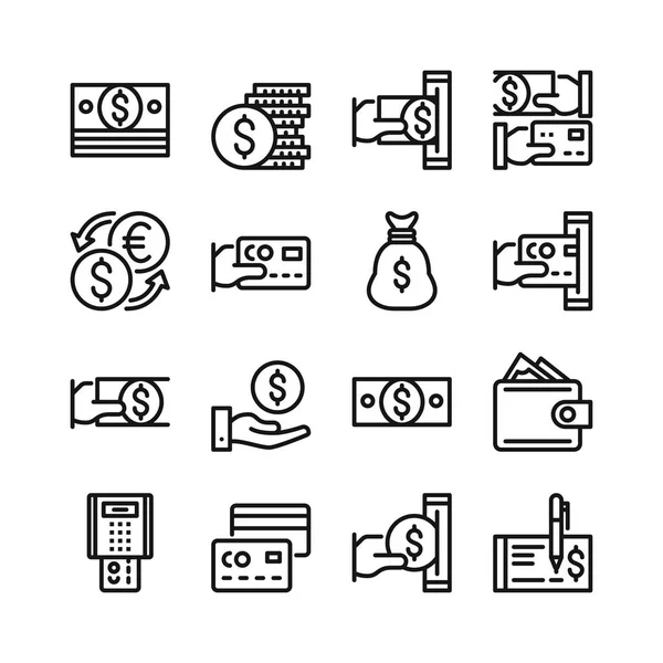 Geld lijn pictogrammen instellen. 48 x 48 px. Moderne grafisch ontwerpconcepten. Eenvoudig overzicht elementen collectie. Pixel perfect. Vector lijn pictogrammen — Stockvector