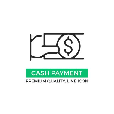 Vektör nakit ödeme simgesi. Dolar tutan el. Premium Kalite grafik tasarım öğesi. Modern işareti, doğrusal piktogram, anahat simgesini, basit ince satırı simgesi