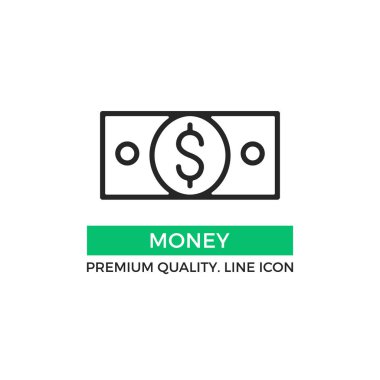 Vektör para simgesi. 100 dolarlık fatura banknot. Premium Kalite grafik tasarım öğesi. Modern işareti, doğrusal piktogram, anahat simgesini, basit ince satırı simgesi