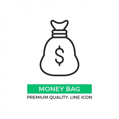 Vektör para çantası simgesi. Premium Kalite grafik tasarım öğesi. Modern işareti, doğrusal piktogram, anahat simgesini, basit ince satırı simgesi