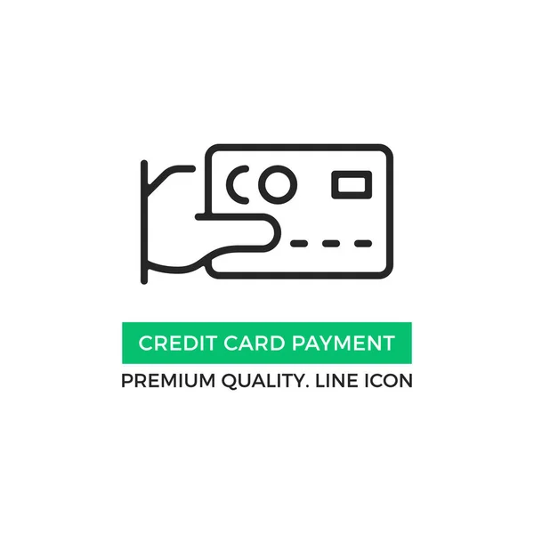 クレジット カード支払いのアイコンのベクトル 手持ち株のクレジット カードです プレミアム品質のグラフィック デザイン要素 現代記号 線形ピクトグラム アウトライン記号 シンプルな細い線のアイコン — ストックベクタ