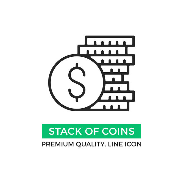 Vector stack of coins icon. Pile of coins concept. Premium quality graphic design element. Modern sign, linear pictogram, outline symbol, simple thin line icon
