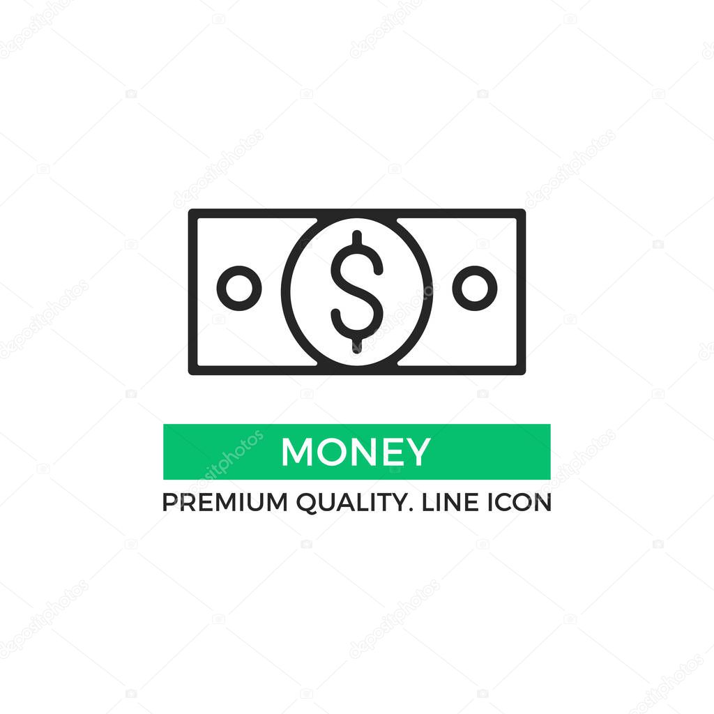 Vector money icon. 100 dollar bill banknote. Premium quality graphic design element. Modern sign, linear pictogram, outline symbol, simple thin line icon