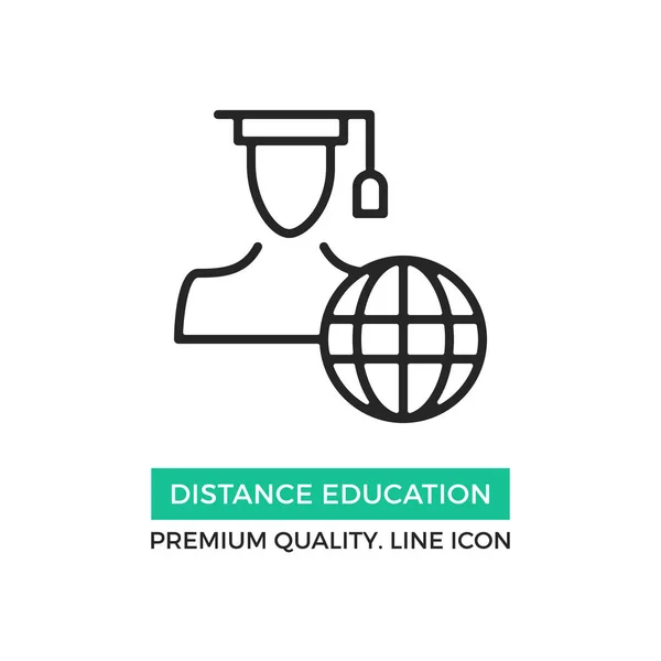 Vector Afstand Onderwijs Pictogram Student Met Afstuderen Hoed Earth Globe — Stockvector