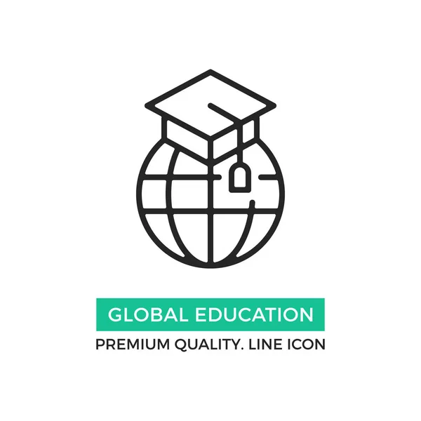 Icono Educación Global Vectorial Globo Terrestre Sombrero Graduación Elementos Diseño — Vector de stock