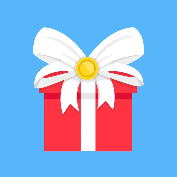 Gift Icon Red Gift Box White Ribbon Bow Flat Design — Stock Vector