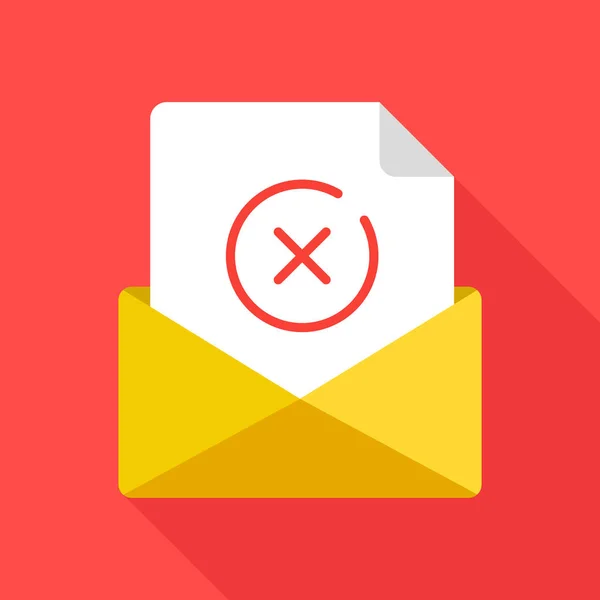 開いた封筒と赤い を持つドキュメントは 線のアイコンをマークします メールの送信元 エラー 失敗した メール配信 メール 削除メールの文字を削除します 長い影フラットなデザイン — ストックベクタ