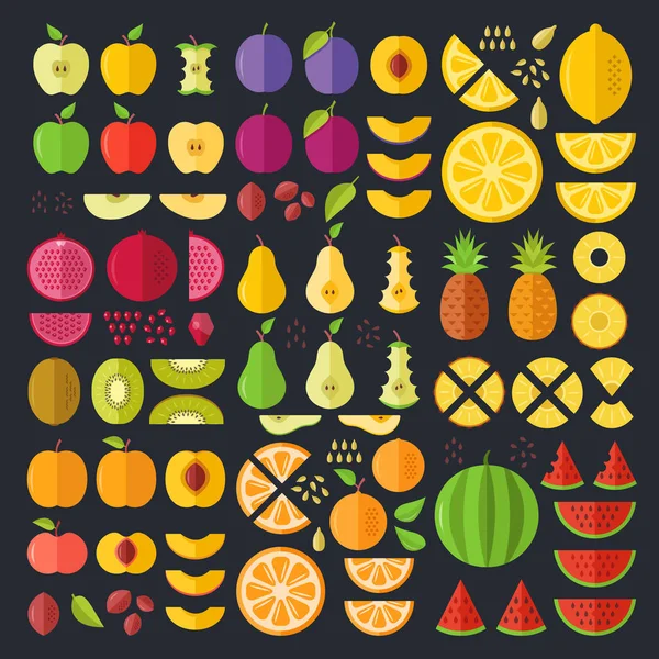 Conjunto Iconos Planos Frutas Coloridos Elementos Gráficos Diseño Plano Colección — Archivo Imágenes Vectoriales