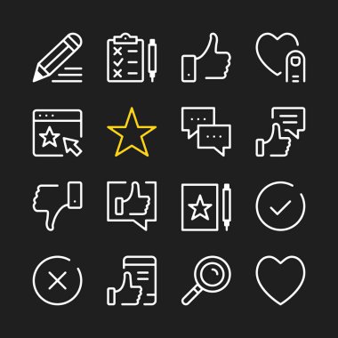 Geri bildirim satırı simgeler. Anahat modern grafik öğeleri, basit ince çizgi tasarım simgeler. Vector Icons set