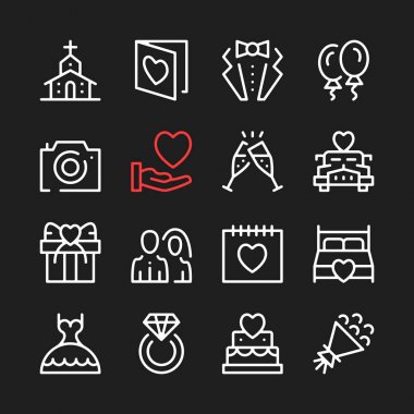Düğün hattı simgeler. Anahat modern grafik öğeleri, basit ince çizgi tasarım simgeler. Vector Icons set