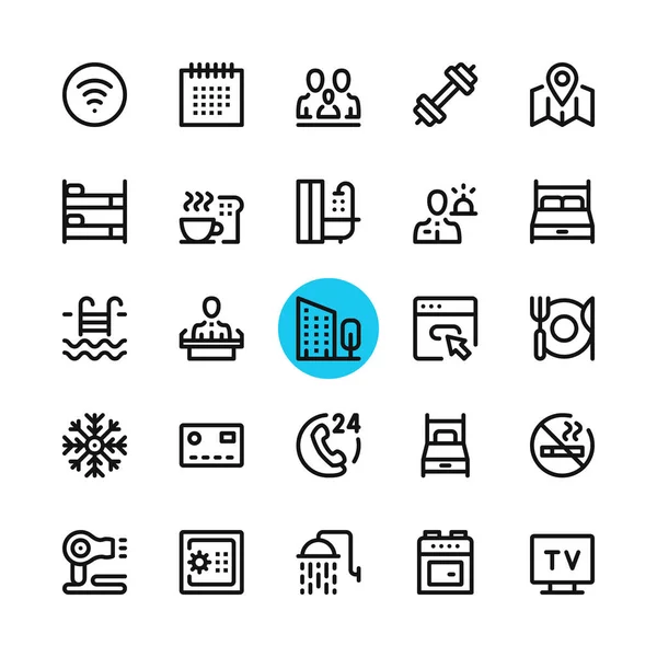 Hotel Facilities Hotel Services Line Icons Set Modern Graphic Design — Stock Vector