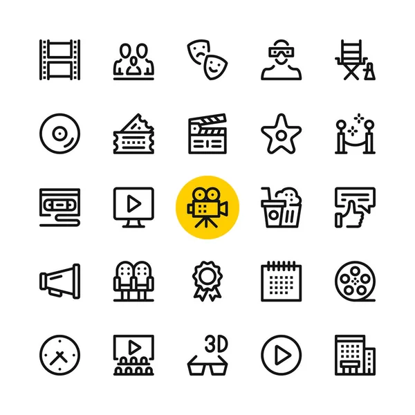 Cinema Film Industry Video Production Line Icons Set Modern Graphic — Stock Vector