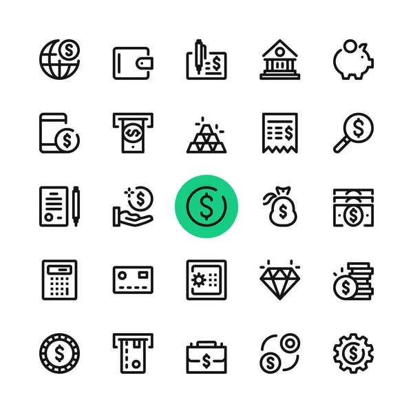 Гроші Набір Іконок Банківської Лінії Сучасні Концепції Графічного Дизайну Проста — стоковий вектор