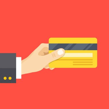 El tutma kredi kartı. Kredi kartı arka yüzüne. Modern düz tasarım. Vektör çizim