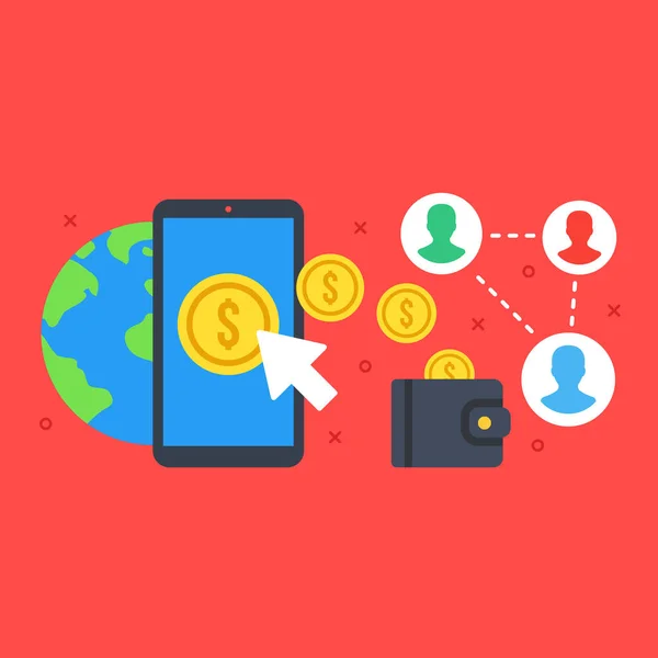 Mobilní Peněženka Peněženka Koncepty Smartphone Zlatá Mince Obrazovce Online Transakce — Stockový vektor