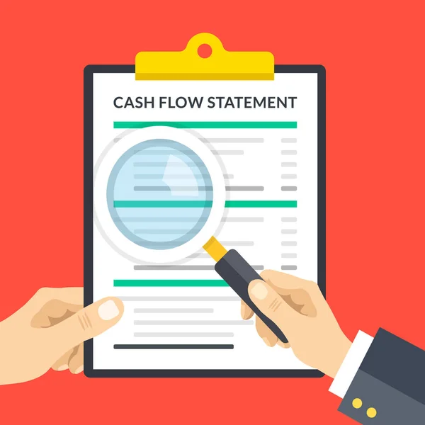Cash Flow Kimutatás Csipeszes Írótábla Kezében Nagyító Kezében Csipeszes Írótábla — Stock Vector