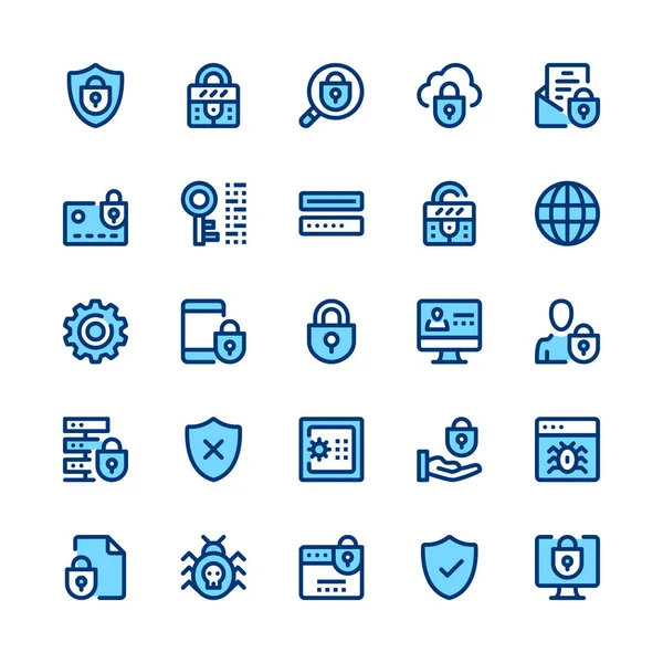 Protezione Del Computer Sicurezza Internet Icone Della Linea Privacy Impostate — Vettoriale Stock