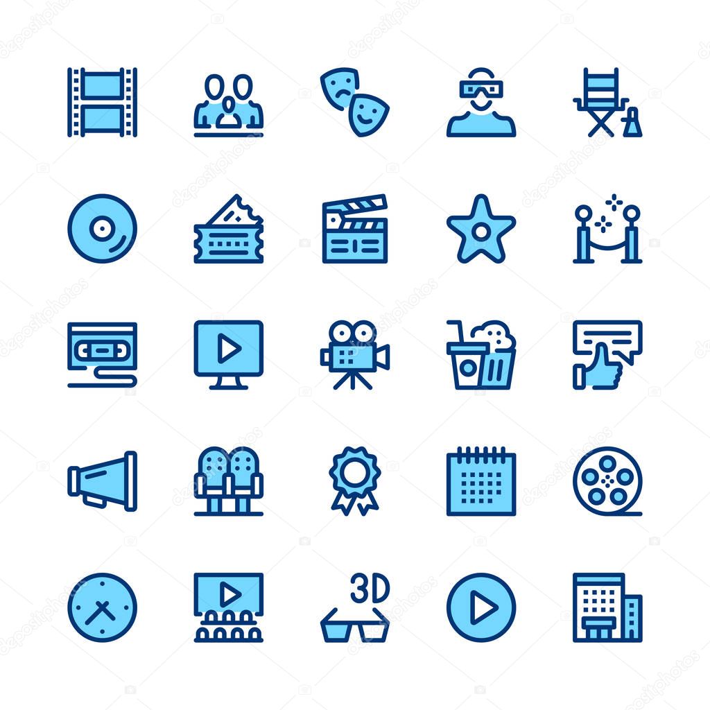 Movie theater, cinema, filmmaking line icons set. Modern graphic design concepts, simple symbols, pictograms collection. Minimal thin line design. Premium quality. Pixel perfect. Vector outline icons