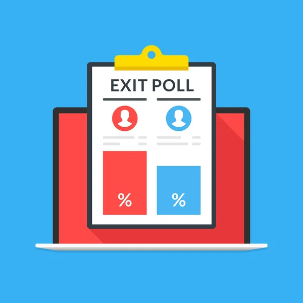 Exit Poll Results Laptop Screen Notebook Clipboard Exit Poll Data — Stock Vector